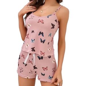 Pink Butterflies PJ 2pc Set Women's Loungewear Butterfly Pajamas Cami Top Shorts